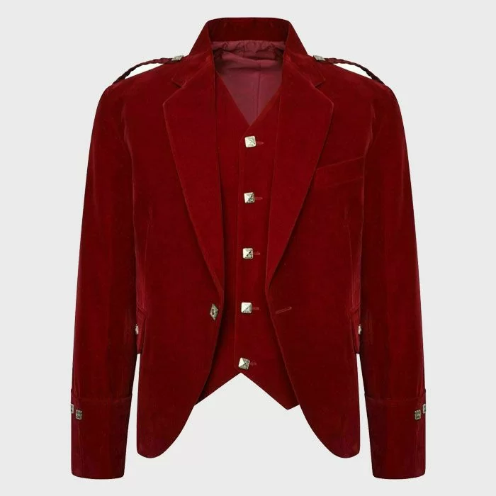 Red Velvet Highland Wedding Argyle Jacket And Waistcoat