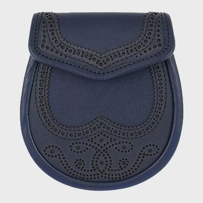 Scottish Navy Semi Dress Leather Sporran With Chain Belt