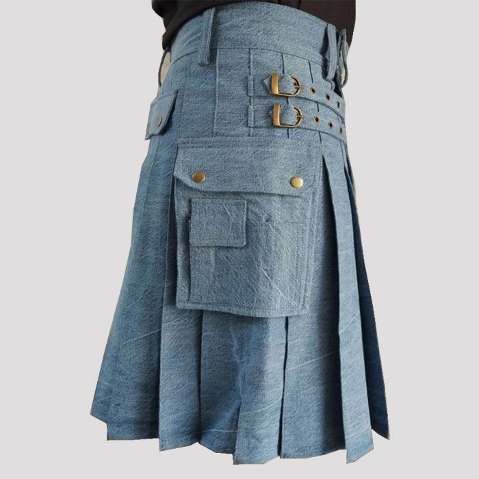 Sky Blue Denim Utility Kilt 