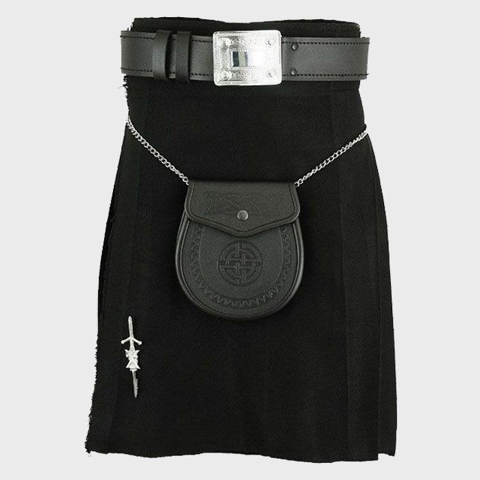 Solid Black Tartan Kilt 