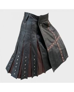 Black And Brown Leather Kilt For Men