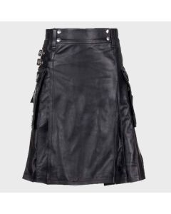 Black Elegant Leather Utility Kilt for Men