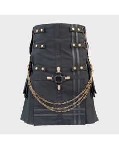 Black Fashion Utility Kilt With Chains