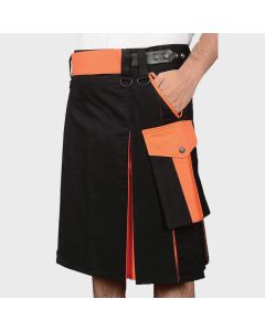 Black & Orange Hybrid Kilt For Men