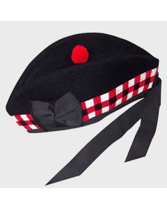 Black White And Red Diced Glengarry Scottish Hat