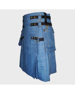 Blue Denim Cargo Fashion Utility Kilt