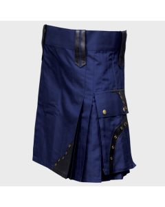 Blue Utility Kilt with Leather Patches
