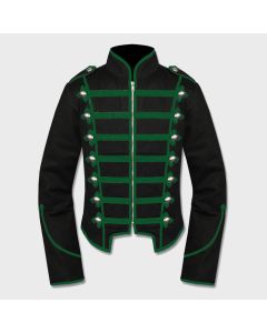  Gothic Black Green Military Drummer Jacket For Men