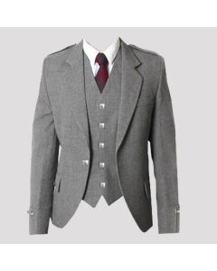 Grey Wool Tweed Argyle Jacket And Vest